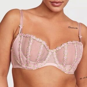 Victorias Secret Dream Angels Wicked Caged Rosebud Balconet Bra- Floral- 36G-NWT